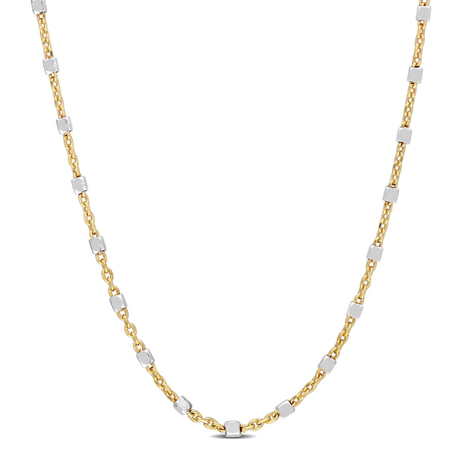 Amour Two-tone White Bead Chain Necklace In 18k Yellow Gold Plated Sterling Silver
