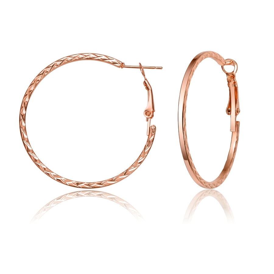 Rachel Glauber Textured Rope Round Hoop Earrings In Rose Gold-tone