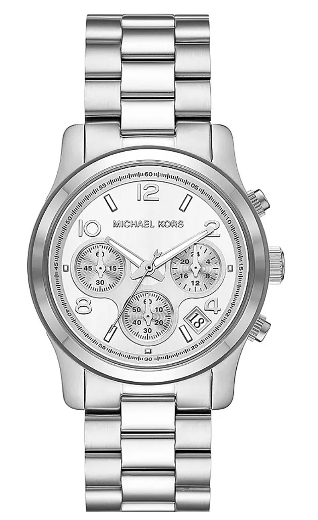 Michael Kors Runway Chronograph Stainless Steel Ladies Watch In Silver