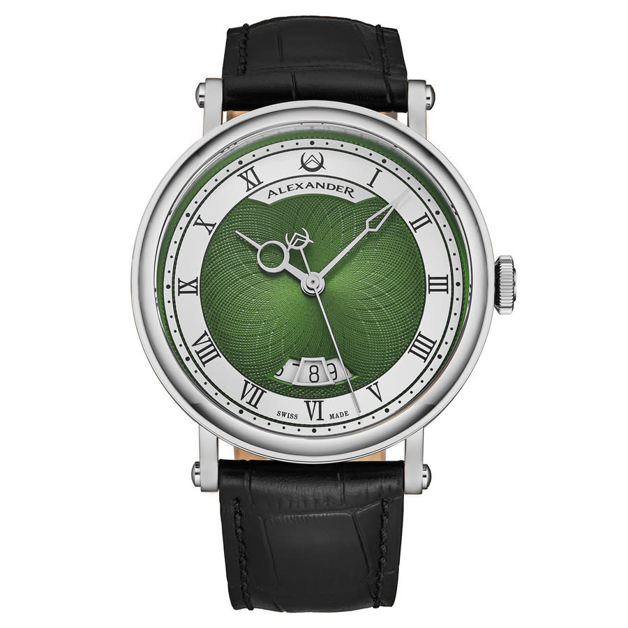 Alexander Men's Triumph Automatic Black Leather , Green Dial , 49mm Round Watch In Black / Green