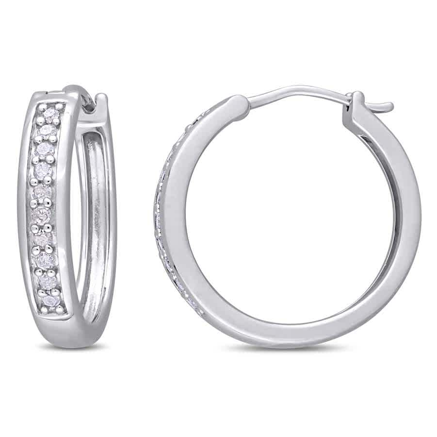 Amour 1/3 Ct Tw Diamond Hoop Earrings In Sterling Silver In White