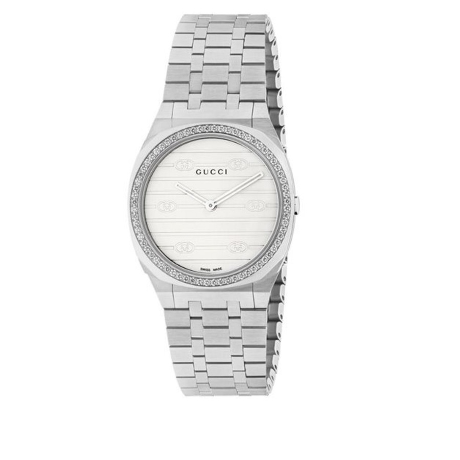 Shop Gucci 25h Quartz Diamond Silver Dial Ladies Watch Ya163503