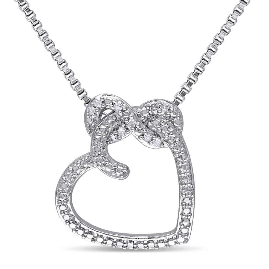 Amour Diamond Heart Infinity Pendant With Chain In Sterling Silver In White