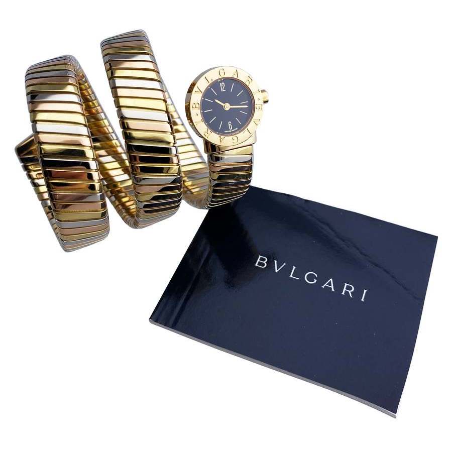 Pre-owned Bvlgari Serpenti Tubogas Black Dial Ladies Watch Bb 19 1t In Black / Gold / Gold Tone / Yellow