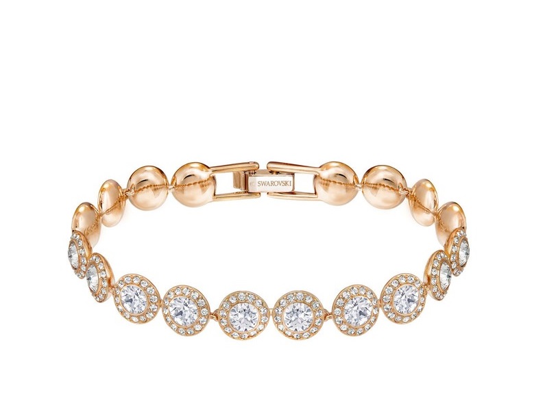 Swarovski Crystal Halo Link Bracelet In Pink,two Tone