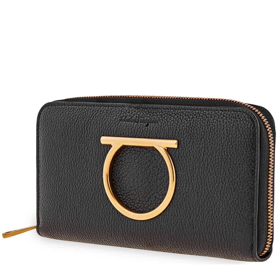 SALVATORE FERRAGAMO FERRAGAMO GANCINI ZIP AROUND WALLET BLACK 22D291 716198