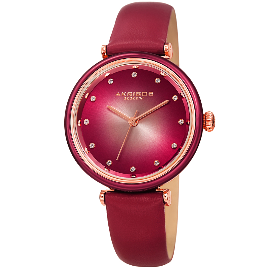 Akribos Xxiv Quartz Red Dial Ladies Watch Ak1035pk In Red   / Gold Tone