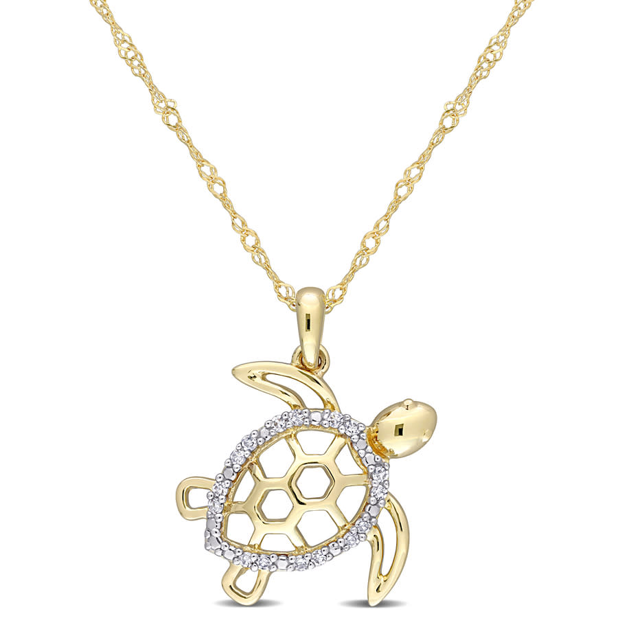 Amour 10k Yellow Gold Diamond Accent Sea Turtle Pendant With Chain