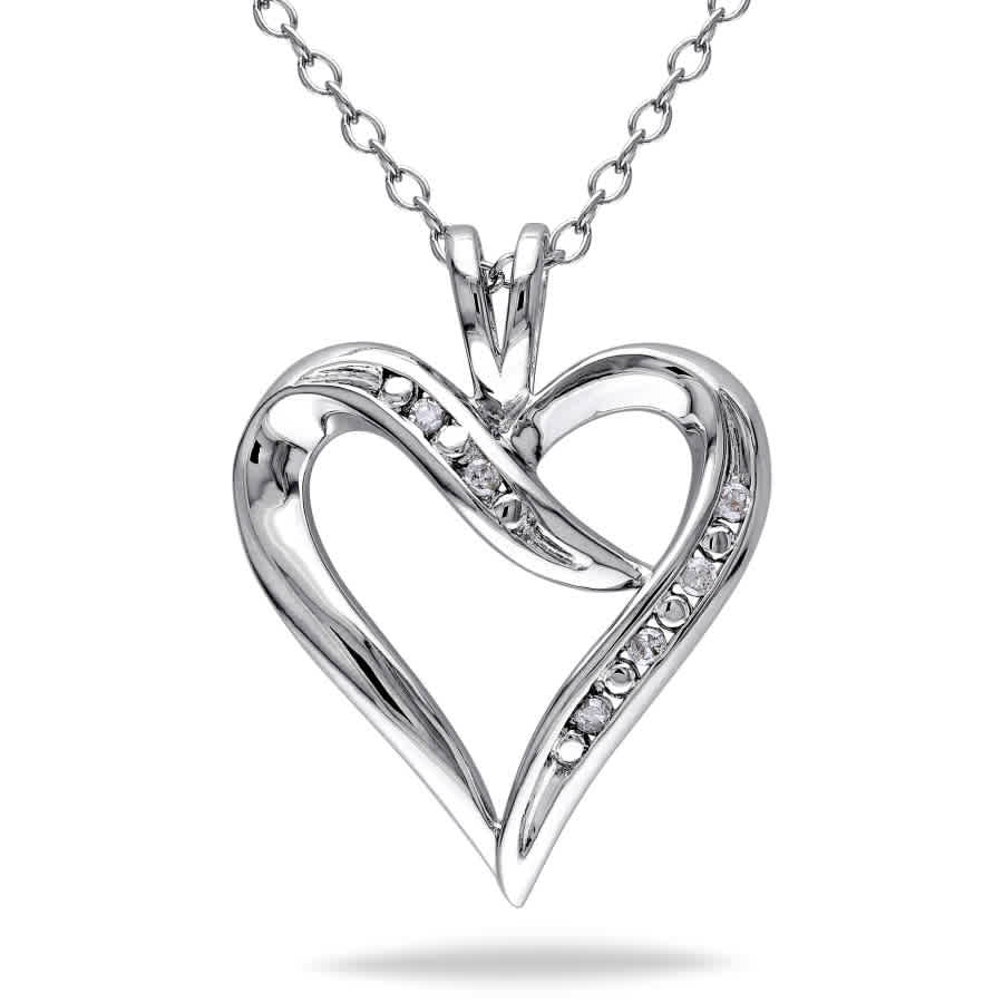 Amour Sterling Silver 0.05 Ct Tdw Diamond Heart Pendant With Chain In White