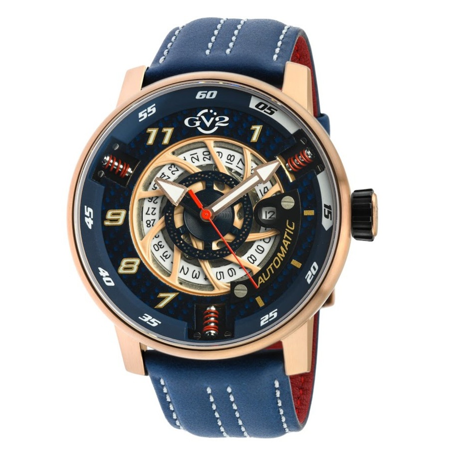 Gv2 By Gevril Motorcycle Blue Dial Mens Watch 1310 In Blue,gold Tone,pink,rose Gold Tone