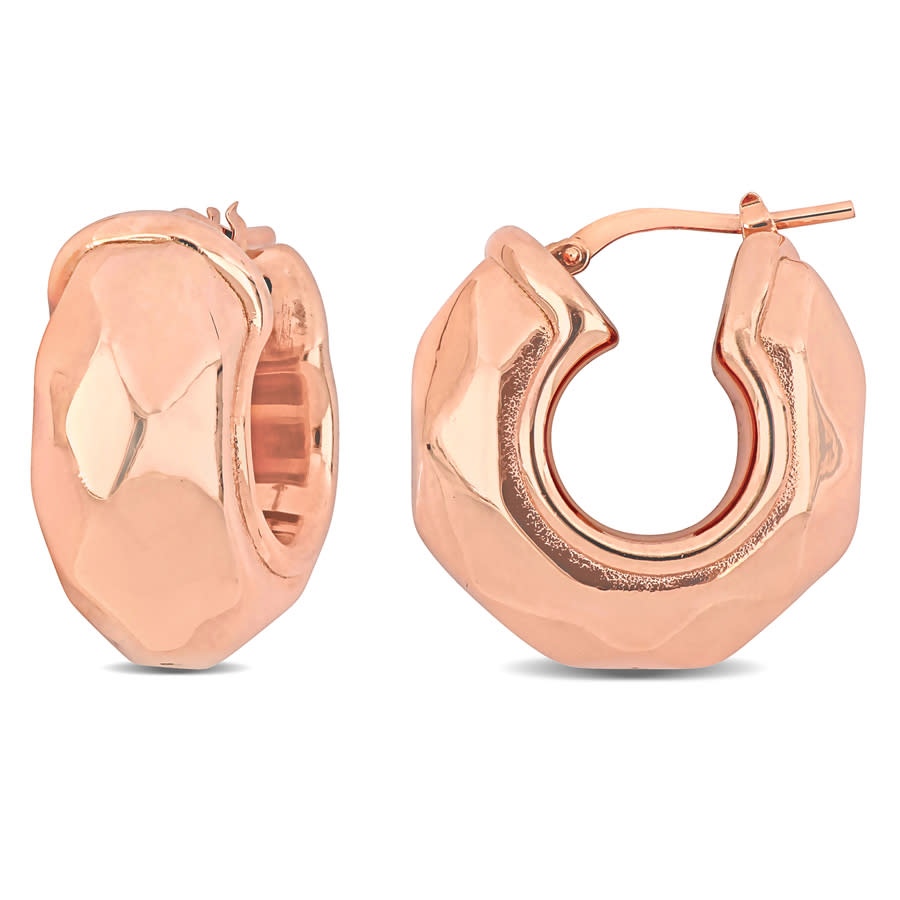 Amour 23mm Wide Diamond Cut Huggie Earrings In Rose Plated Sterling Silver In Two-tone