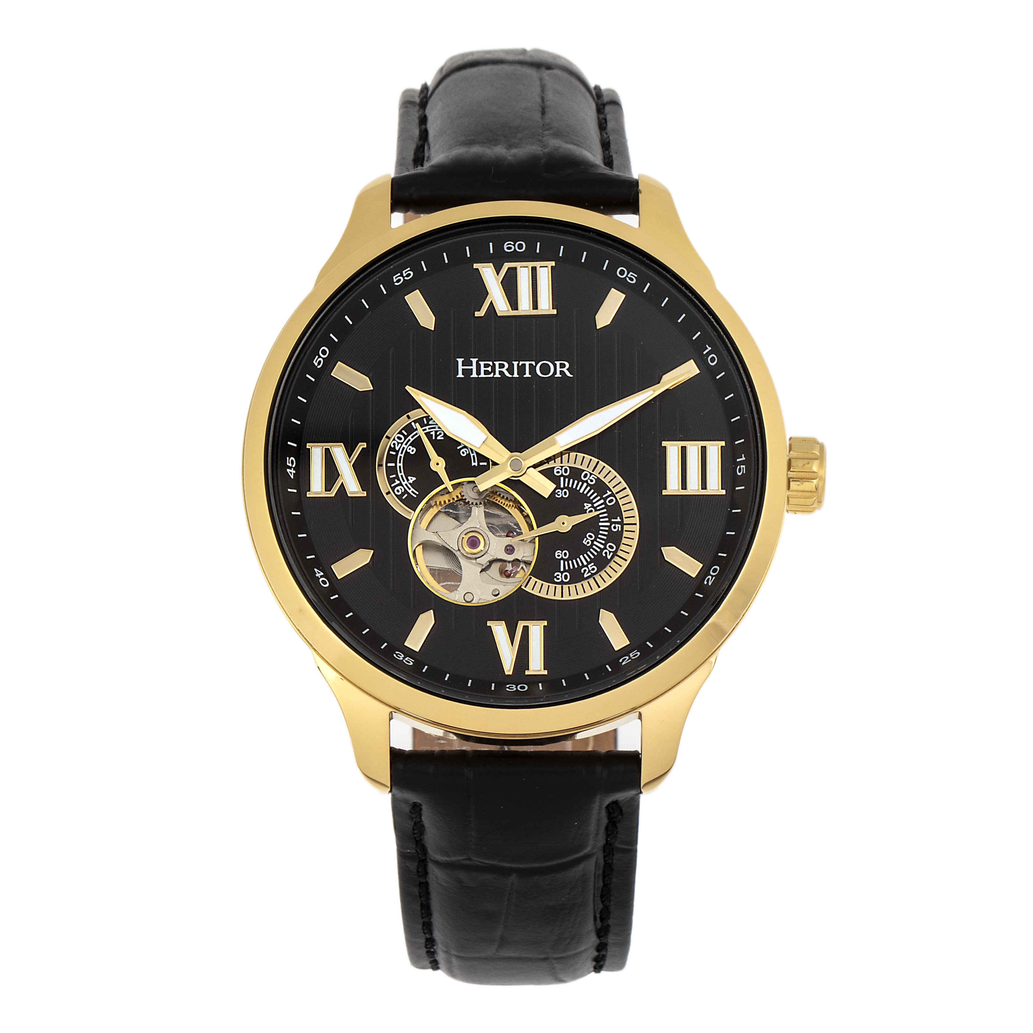 HERITOR HARDING AUTOMATIC BLACK DIAL MENS WATCH HR9004