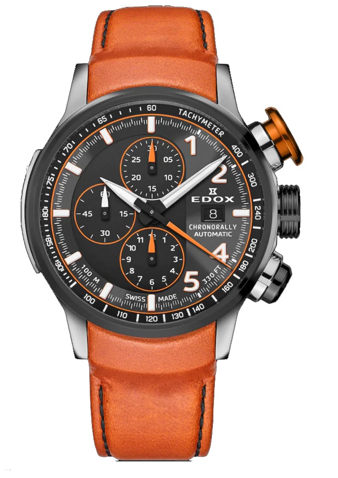 Edox Chronorally Mens Chronograph Automatic Watch 01129 Tgnoco Gno In Black / Grey / Orange