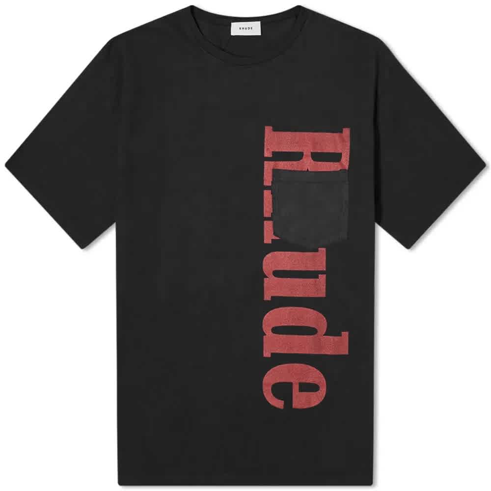 RHUDE MENS BLACK LOGO PRINT COTTON T-SHIRT