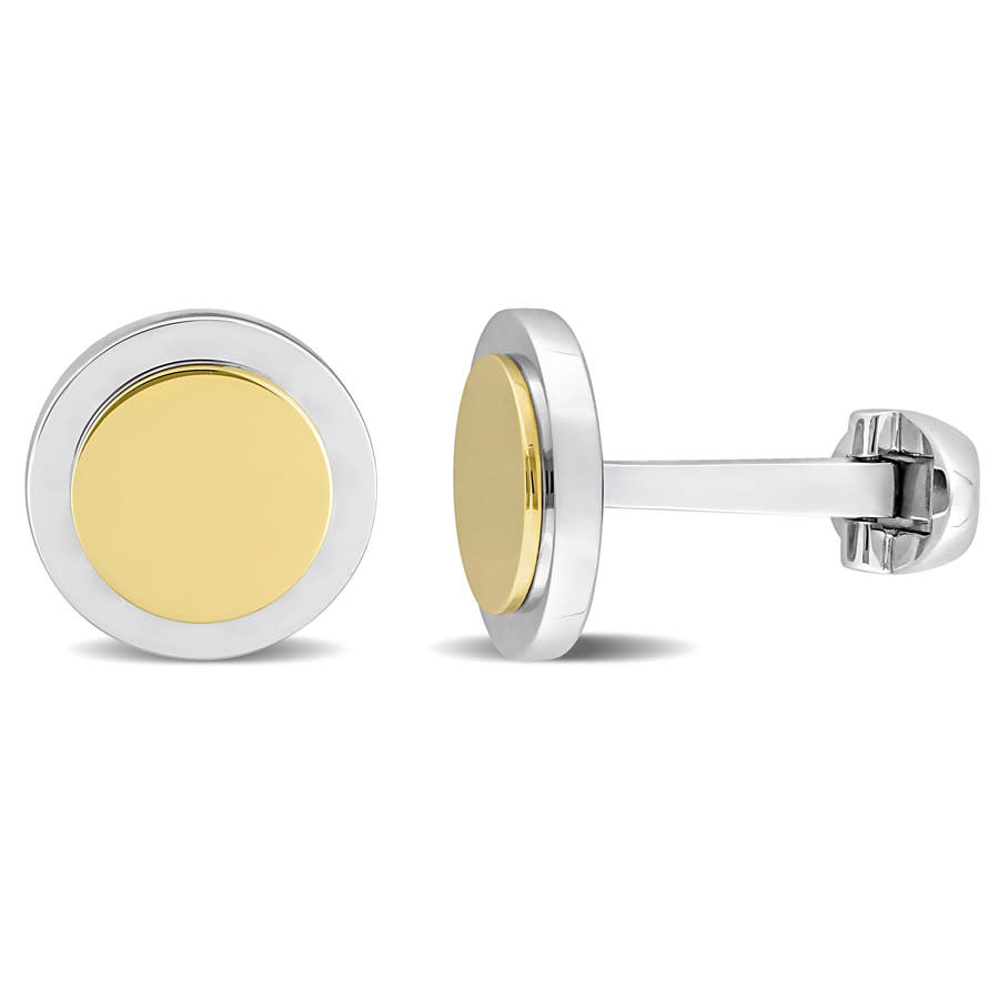 Amour Round Cufflinks In 14k White And Yellow Gold In Two-tone