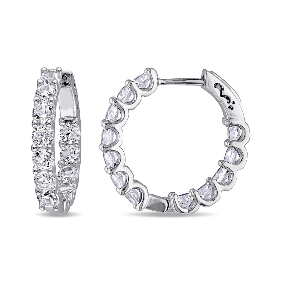 Amour 4 1/10 Ct Tgw Created White Sapphire Inside Outside Hoop Earrings In Sterling Silver In Silver / White