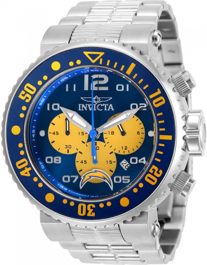 Invicta Nfl Los Angeles Chargers Chronograph Quartz Mens Watch 30271 In Blue,silver Tone,yellow