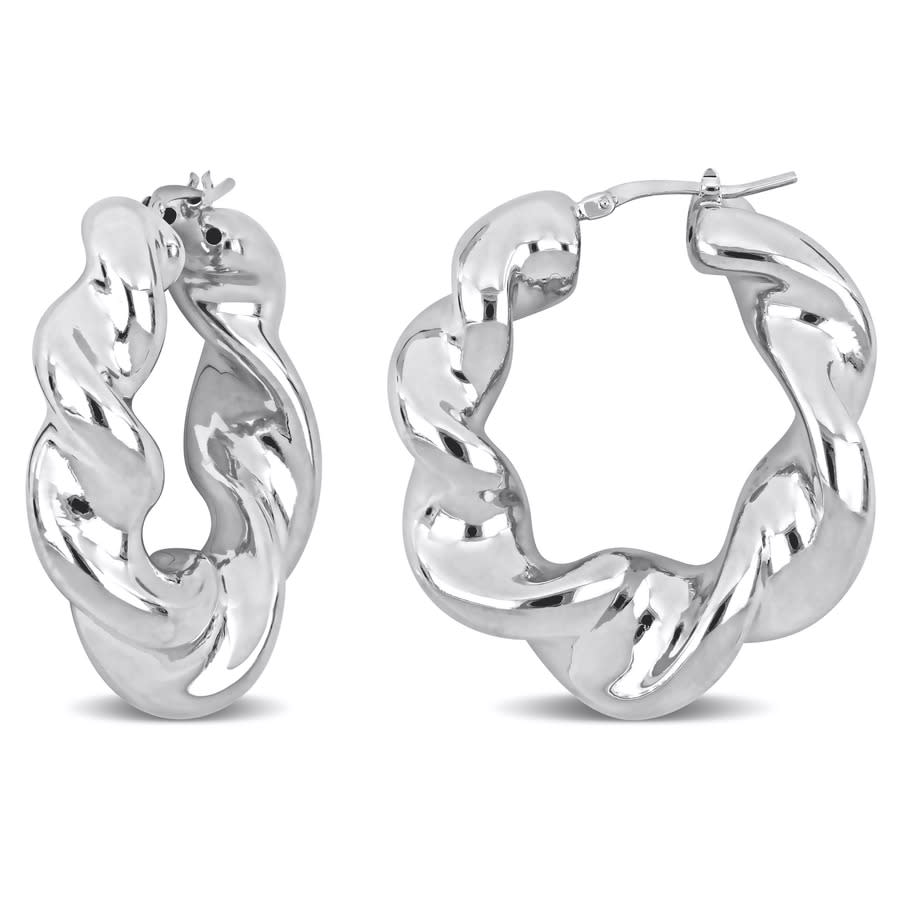 Amour 39.5mm Twisted Hoop Earrings In Sterling Silver In White