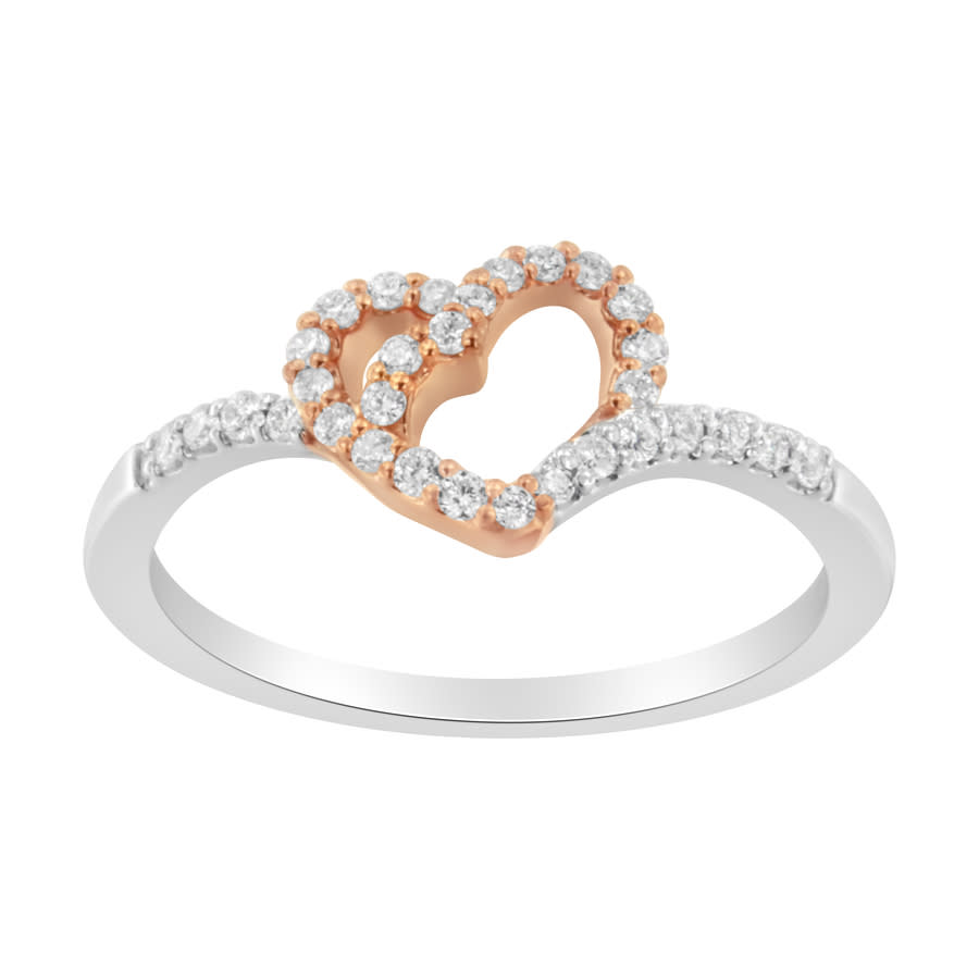 Haus Of Brilliance Rose Gold Plated Sterling Silver 1/5 Ct Tdw Diamond Heart Cocktail Ring (i-j, I2-i3) In Gold Tone,pink,rose Gold Tone,silver Tone,two Tone