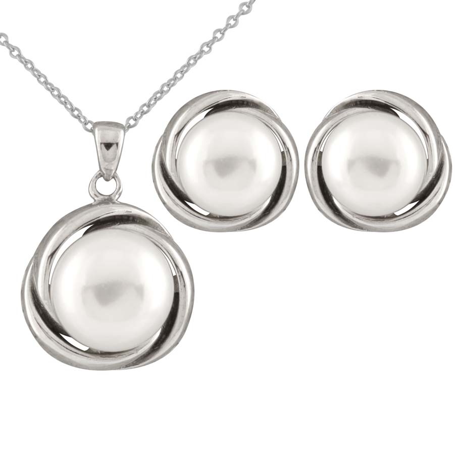 Bella Pearl Sterling Silver Swirl Pendant Necklace And Earring Set In Silver Tone