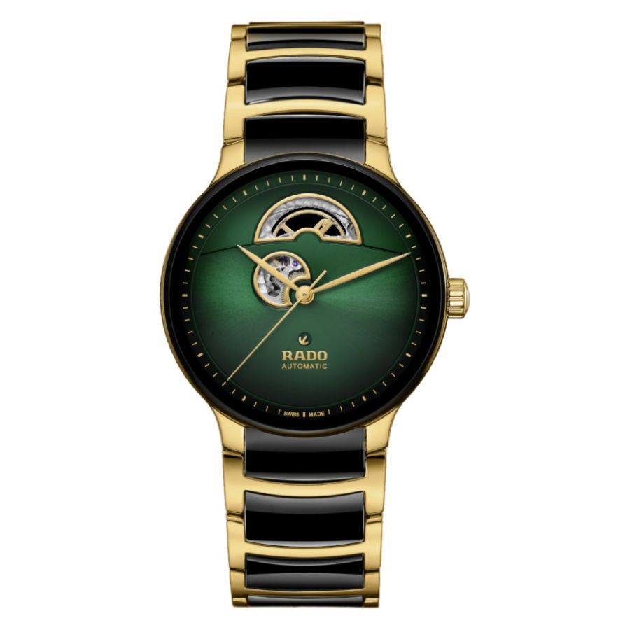 Rado Centrix Automatic Green Dial Two-tone Unisex Watch R30008302 In Two Tone  / Black / Gold Tone / Green