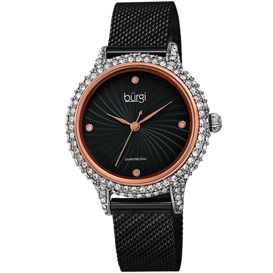 Burgi Quartz Diamond Black Dial Ladies Watch Bur250bkr In Black