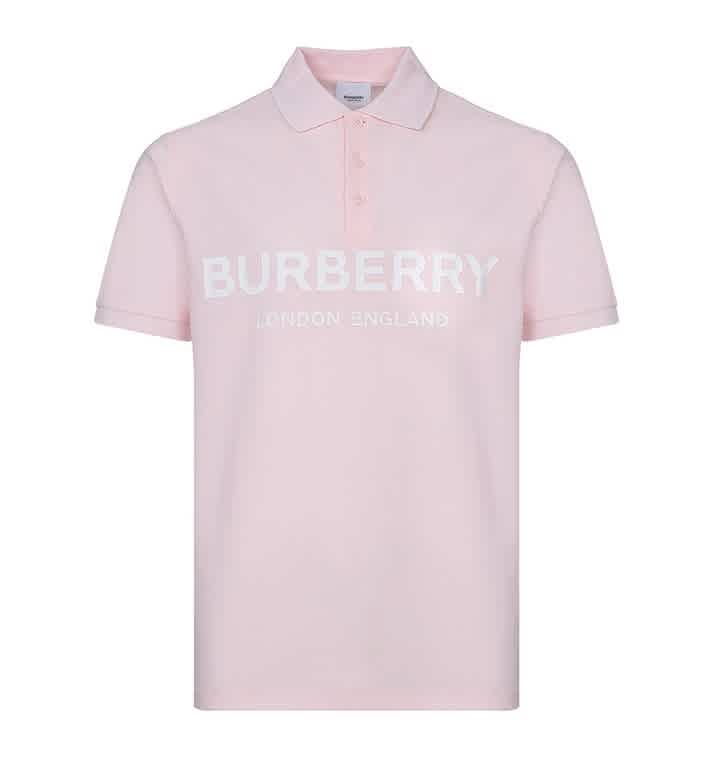 Burberry Mens Short-sleeve Logo Print Polo Shirt In Pink,white