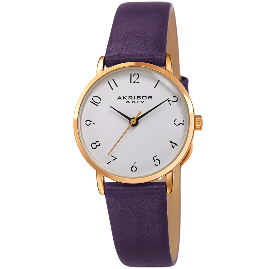 Akribos Xxiv Quartz White Dial Ladies Watch Ak1087pu In Black / Gold Tone / Purple / White