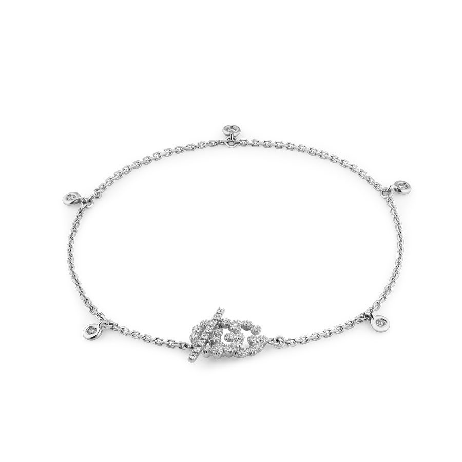 GUCCI GG RUNNING WHITE GOLD DIAMOND TOGGLE BRACELET