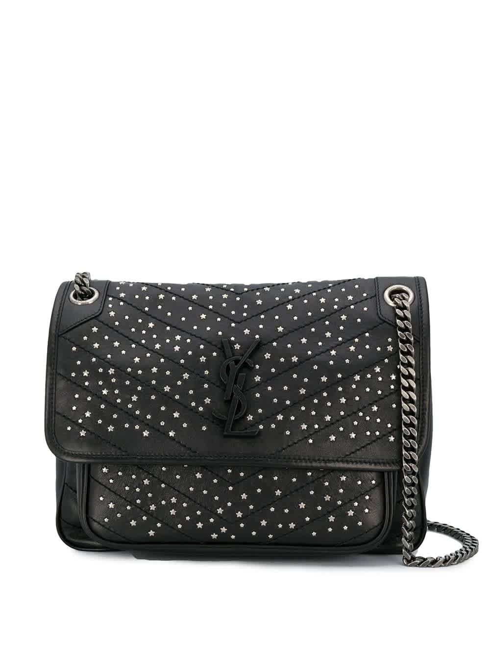 SAINT LAURENT BLACK NIKI STUDDED SHOULDER BAG