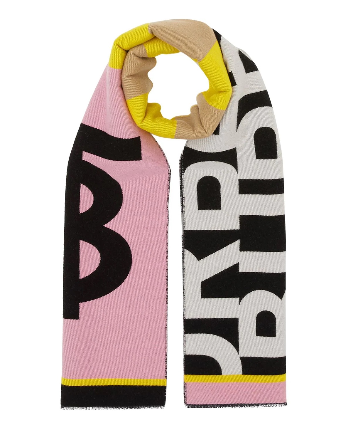 Burberry Contrast Logo Detail Wool Silk Scarf In Yellow