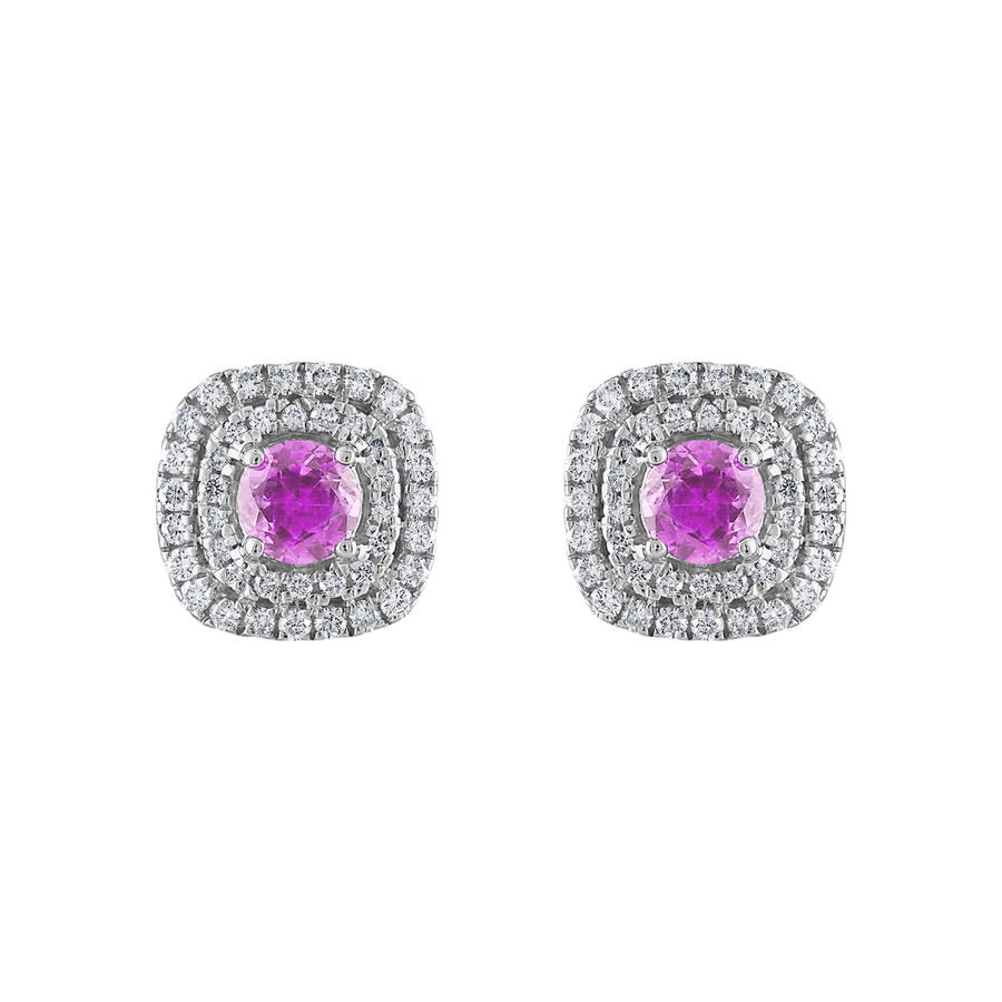 Tresorra 18k White Gold Diamond Pink Sapphire Earrings