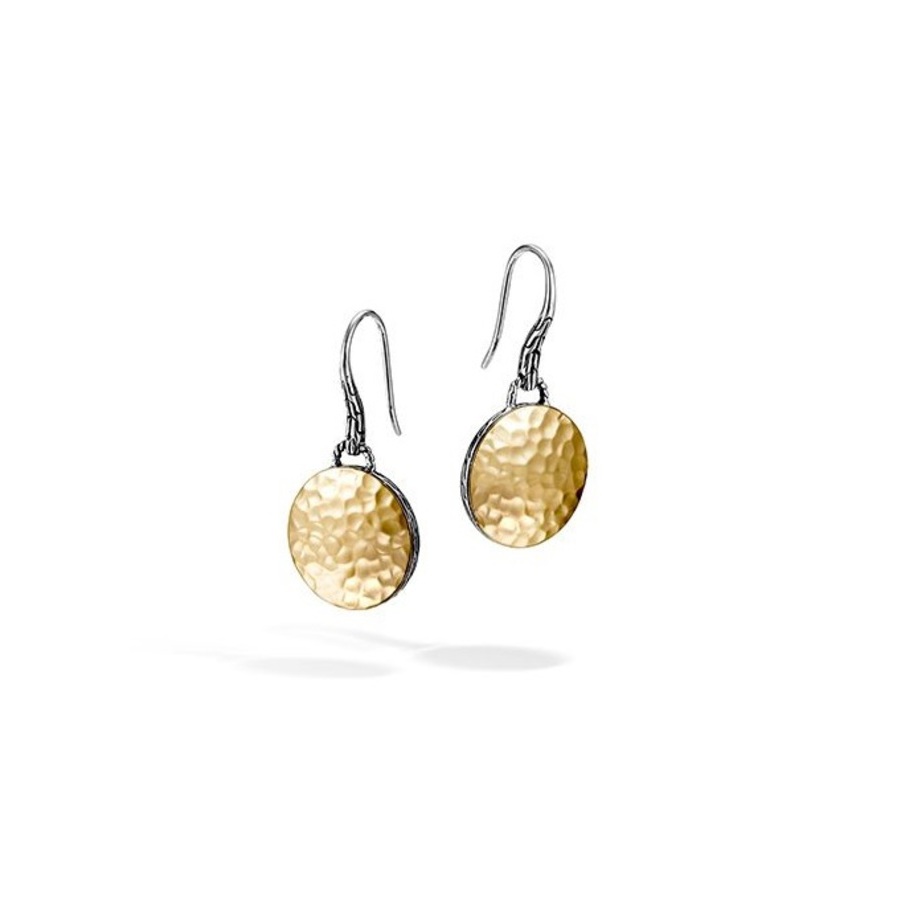 John Hardy Dot Silver & Round Hammered 18k Yellow Gold Drop Earrings - 33.5mm Long In Silver-tone