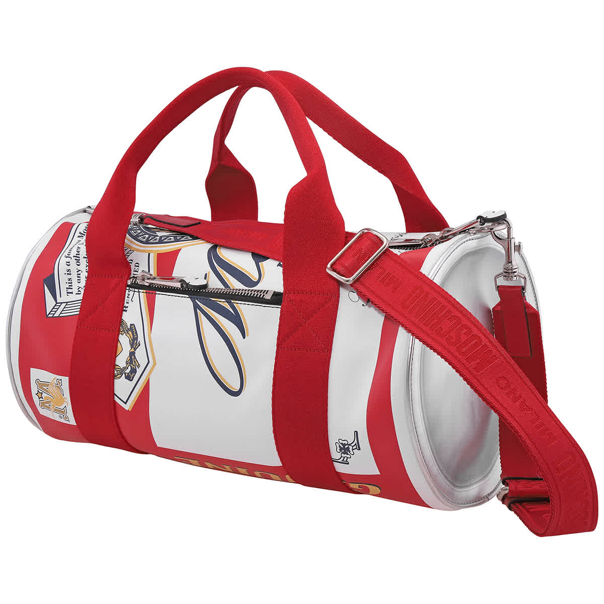 Moschino Budweiser Print Leather Duffle Bag In Black,two Tone