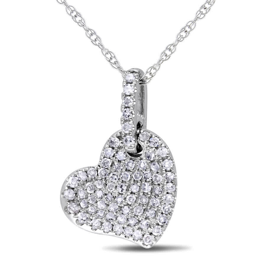 Amour 1/4 Ct Tw Diamond Pave Heart Pendant With Chain In 10k White Gold In White