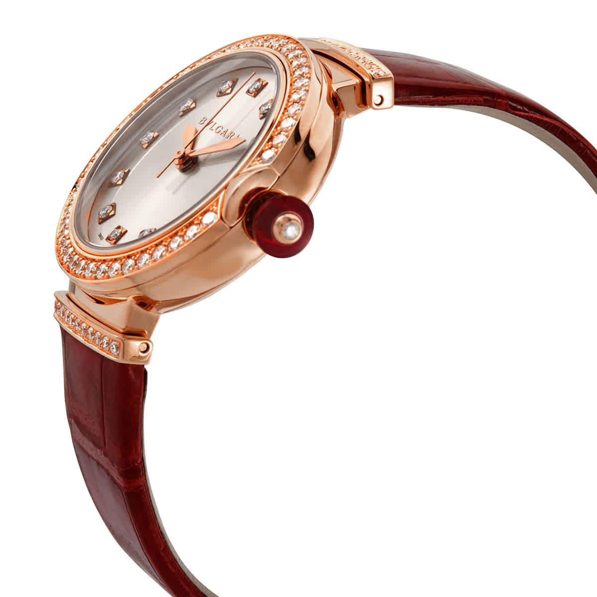 Shop Bvlgari Lvcea Automatic Silver Dial 18kt Rose Gold Ladies Watch 102329 In Red   / Bordeaux / Gold / Rose / Rose Gold / Silver