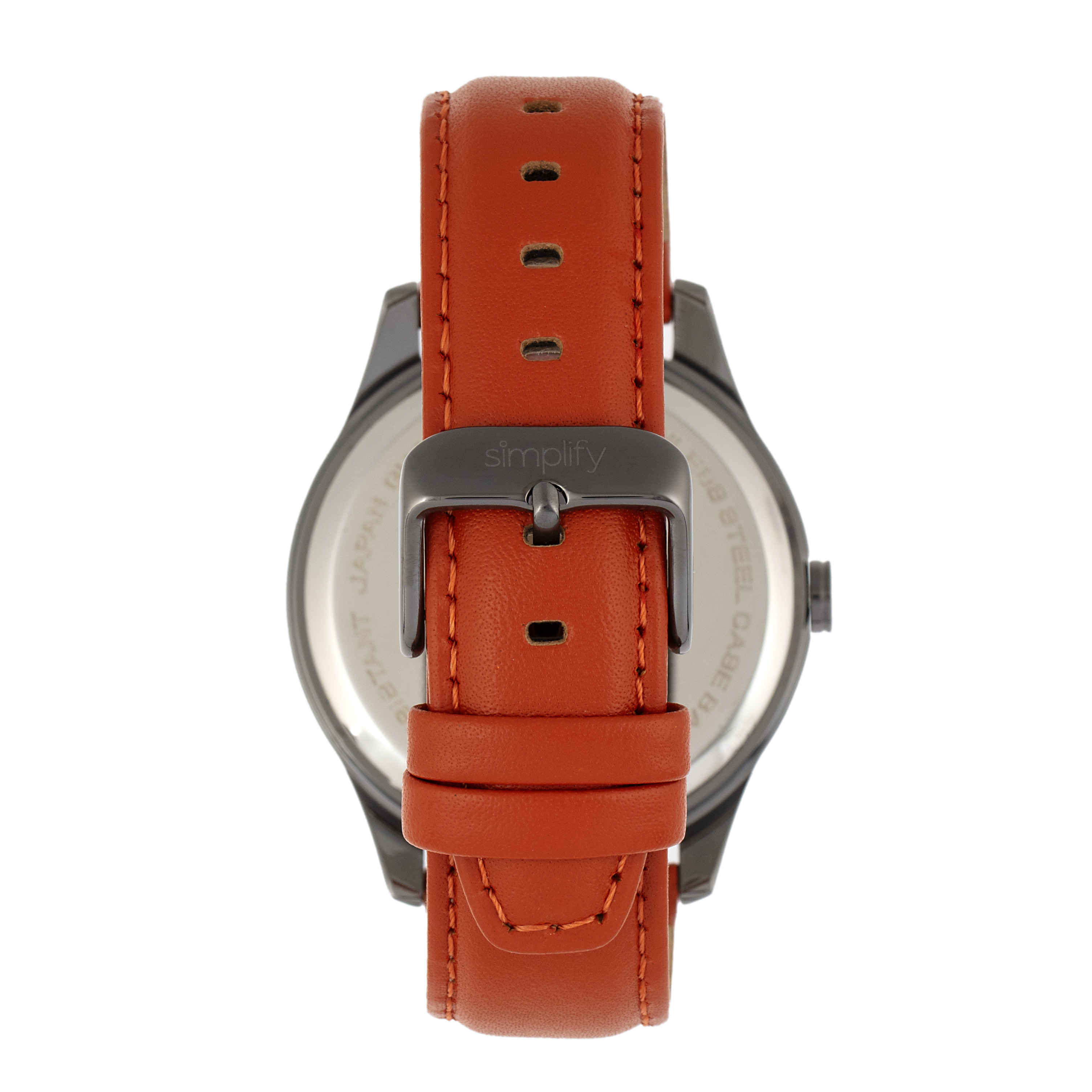 Shop Simplify The 6600 Quartz Black Dial Orange Leather Watch Sim6605 In Black / Gun Metal / Gunmetal / Orange