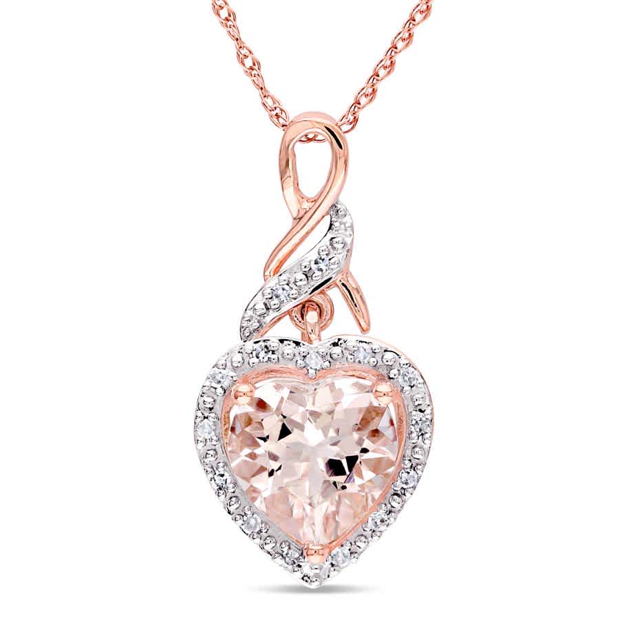 Amour 10k Pink Gold Morganite And Diamond Necklace Jms002679 In Gold / Rose / Rose Gold / Spring / White