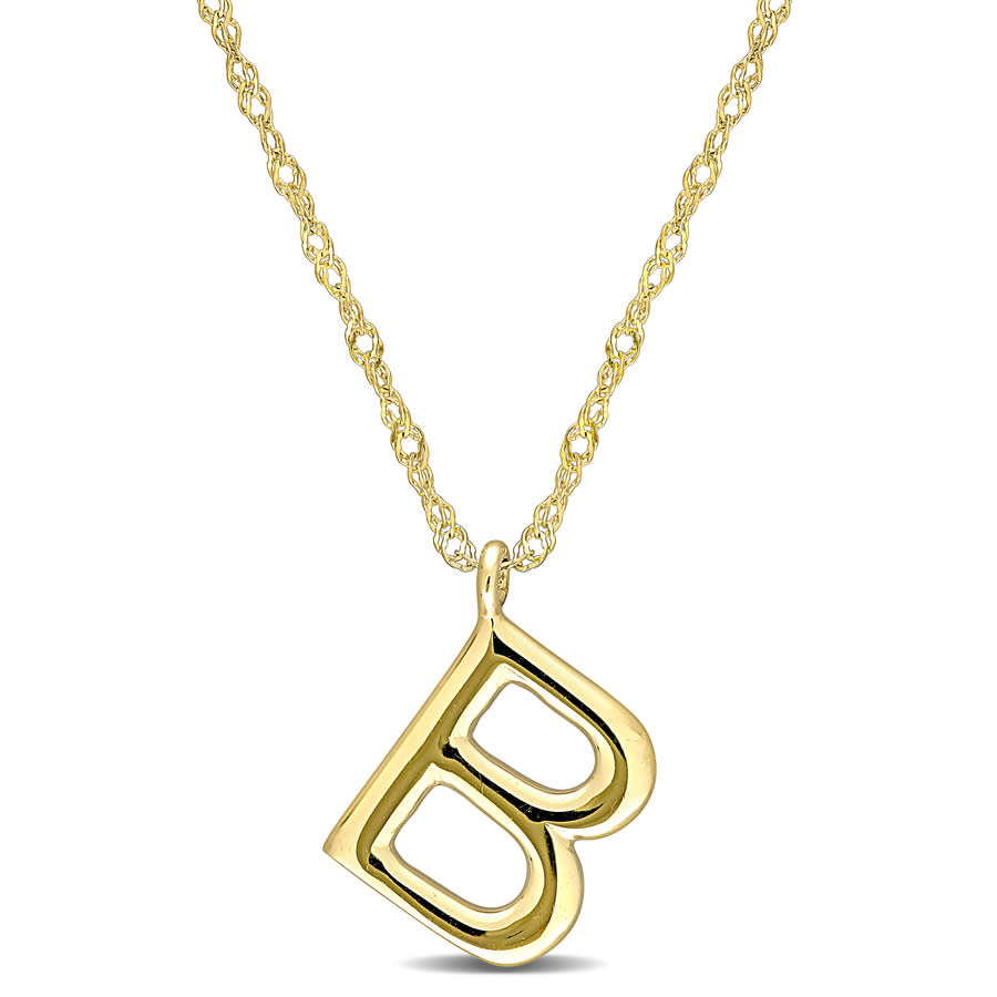 Amour Intial  B  Pendant With Chain In 14k Yellow Gold