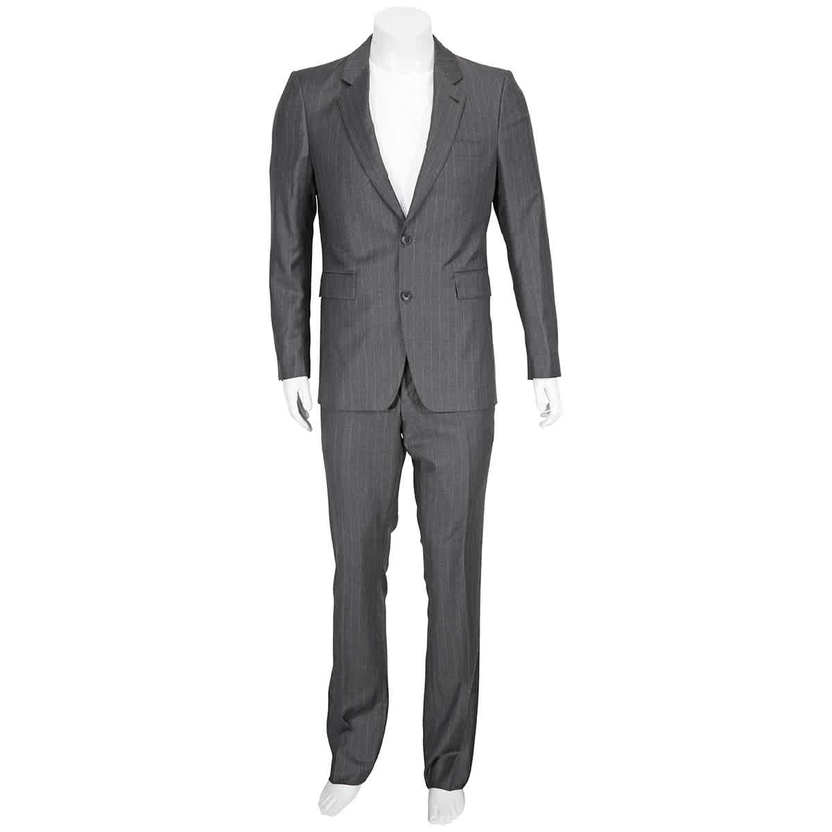 BURBERRY SLIM FIT PINSTRIPED WOOL CASHMERE SUIT IN MID GREY
