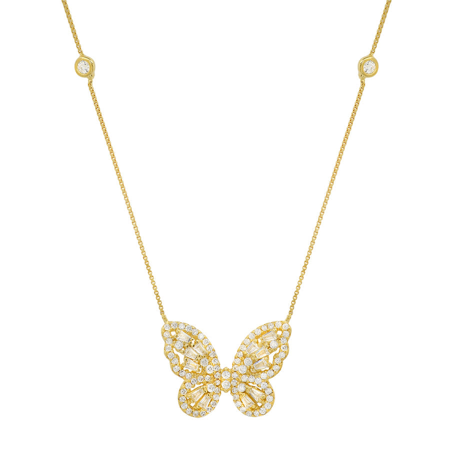 Kylie Harper Gold Over Silver Diamond Cz Butterfly Station Necklace In Gold-tone