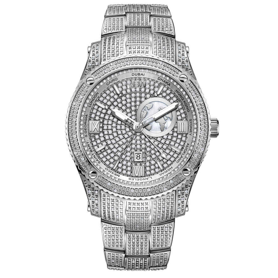 Click to view more detailed imagery on our partner's website Jbw Jet Setter Gmt Quartz Diamond Silver Dial Mens Watch J6370b In Silver Tone