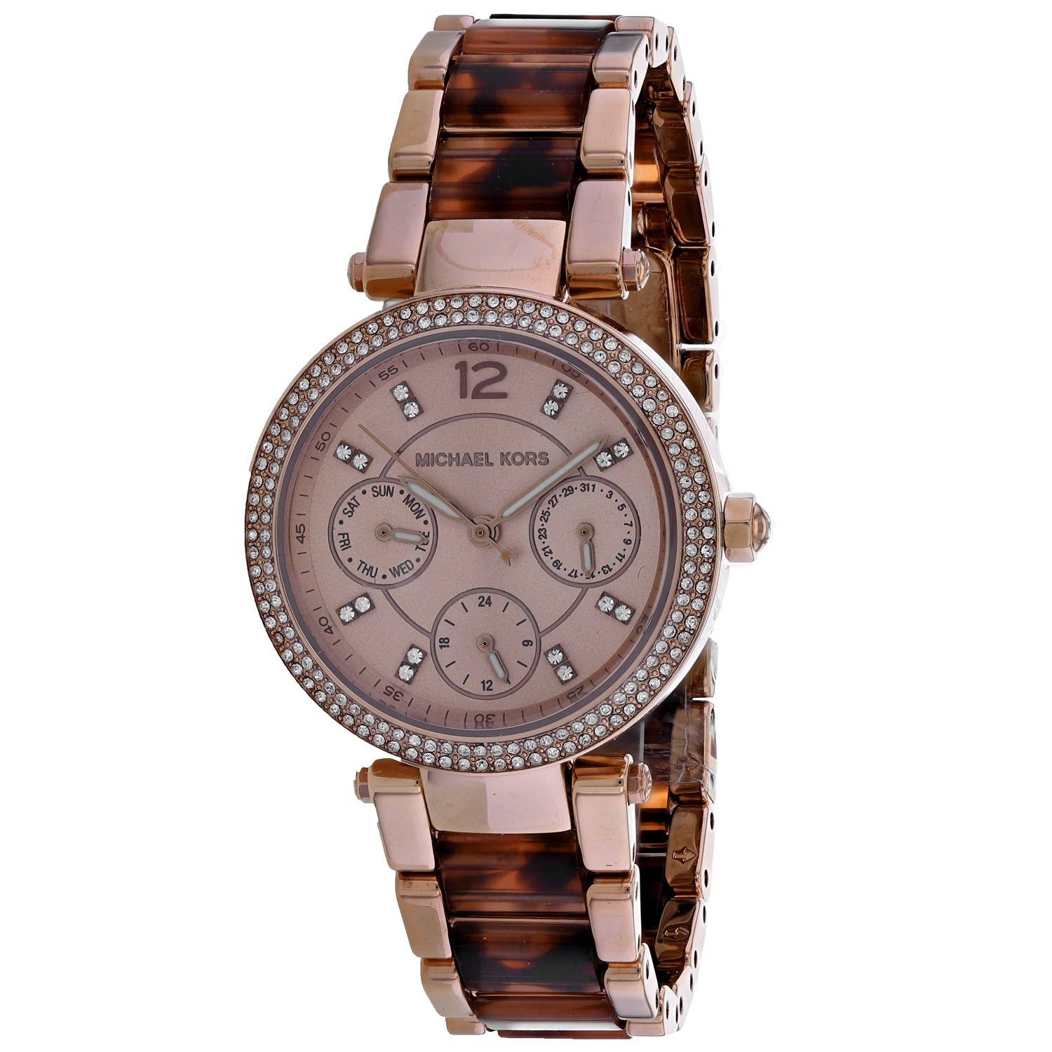 Michael Kors Quartz Crystal Rose Gold Dial Ladies Watch Mk6834 In Gold Tone,pink,rose Gold Tone,tortoise