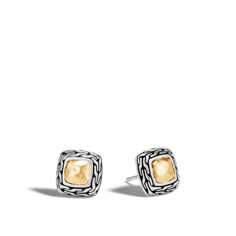 John Hardy Classic Chain 12mm Stud Earring In Silver And Hammered 18k Gold In Silver-tone