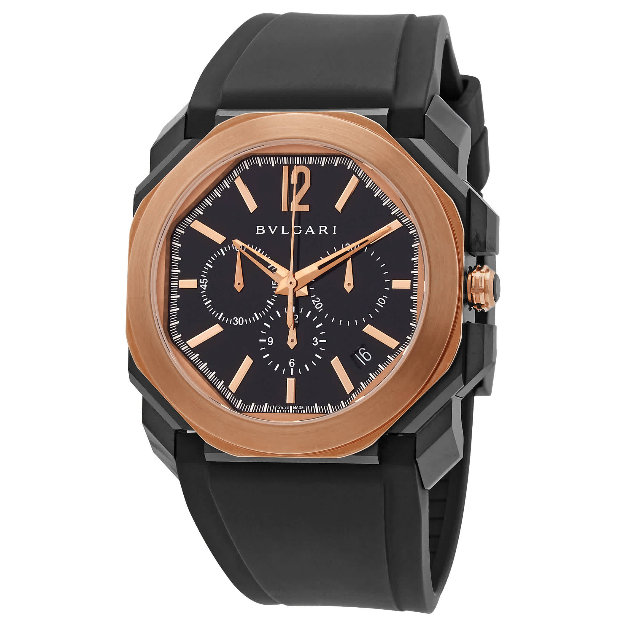 Bvlgari Octo Automatic Black Dial Mens Watch 102488 In Black / Gold / Gold Tone / Rose / Rose Gold / Rose Gold Tone / Skeleton