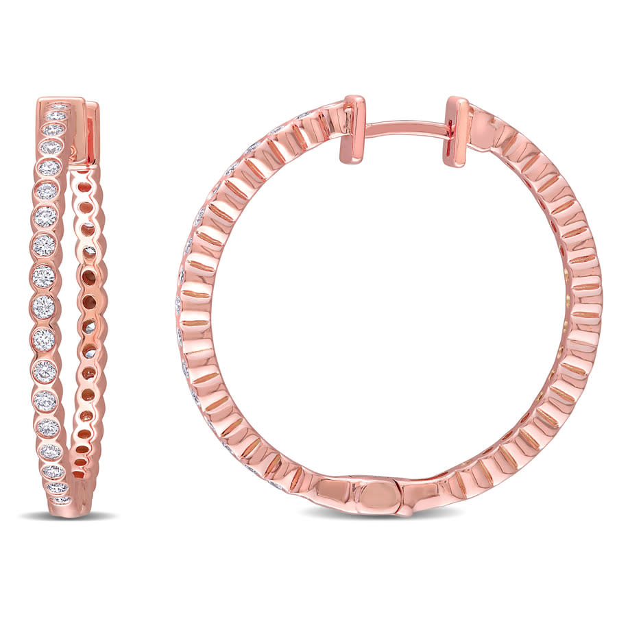 Amour 4/5 Ct Tw Diamond Vintage Hoop Earrings In 14k Rose Gold In Pink