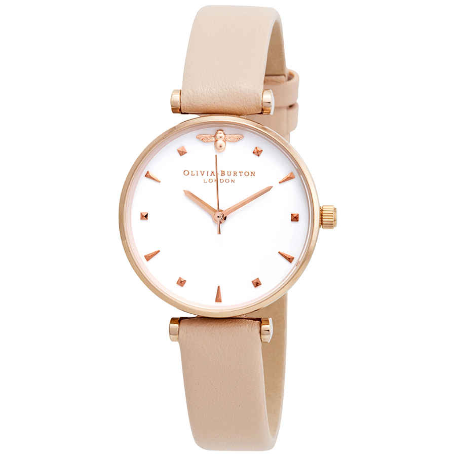 Olivia Burton Queen Bee White Dial Ladies Watch Ob16am95 In Gold / Gold Tone / Nude / Peach / Rose / Rose Gold / Rose Gold Tone / White