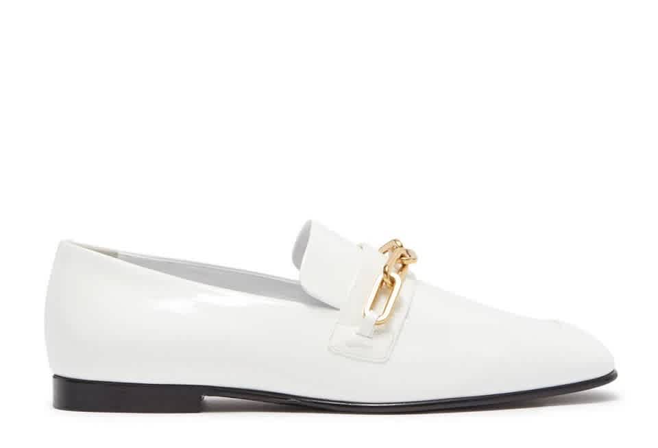 Burberry Chillcot Patent Leather Link Detail Loafers In Gold Tone,white