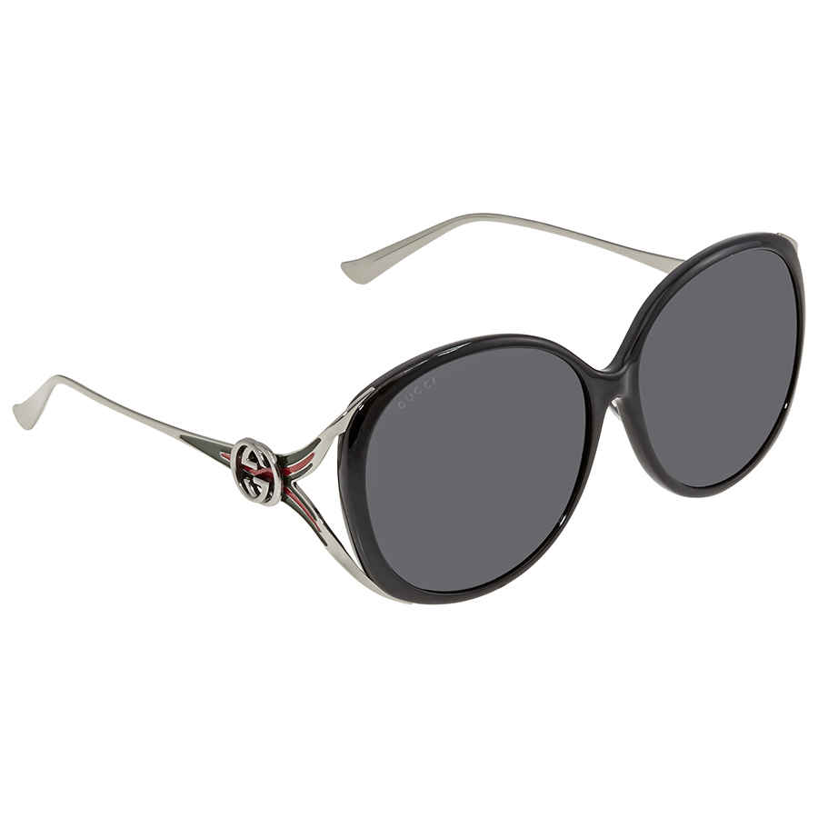 Click to view more detailed imagery on our partner's website Gucci Grey Oversized Ladies Sunglasses Gg0226sk 002 60 In Black,grey