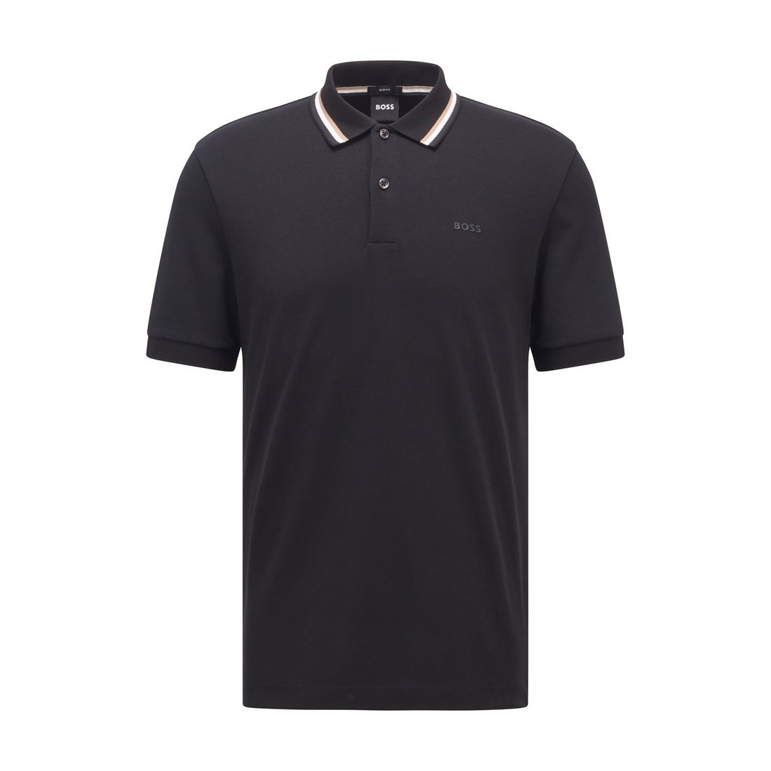 Hugo Boss Slim-fit Polo Shirt In Cotton With Striped Collar In Black